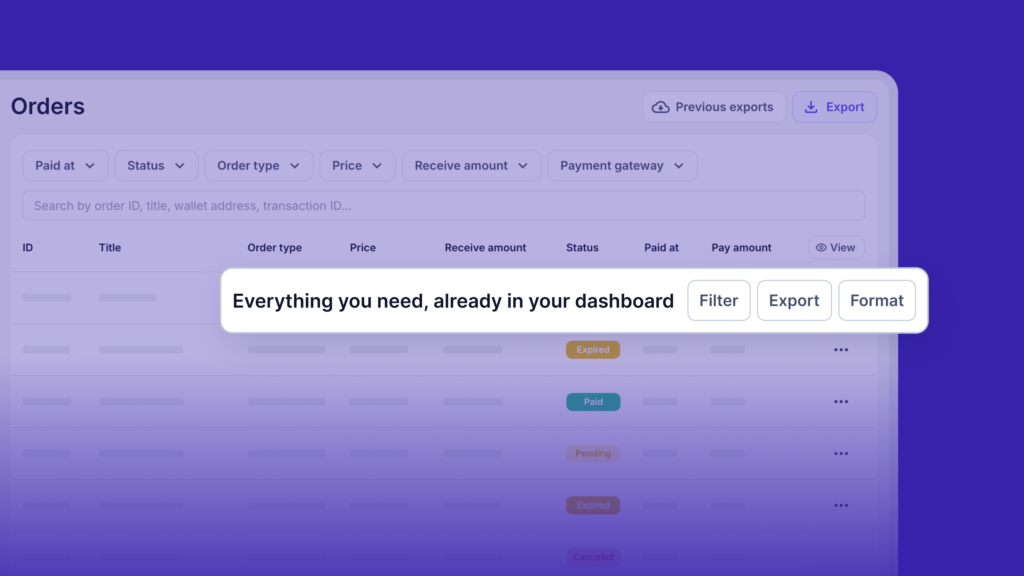 exporting and reconciliating crypto transactions