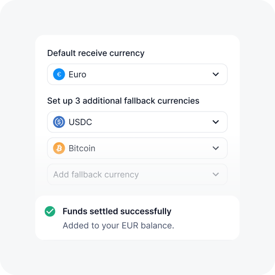 settlements from crypto to eur