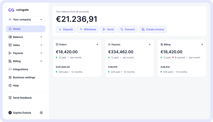 Stablecoin and crypto payment gateway for global businesses